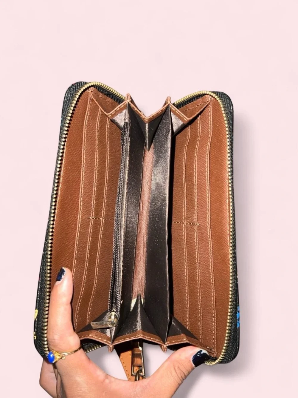 Black Wristlet Wallet with Rainbow Bee Print
